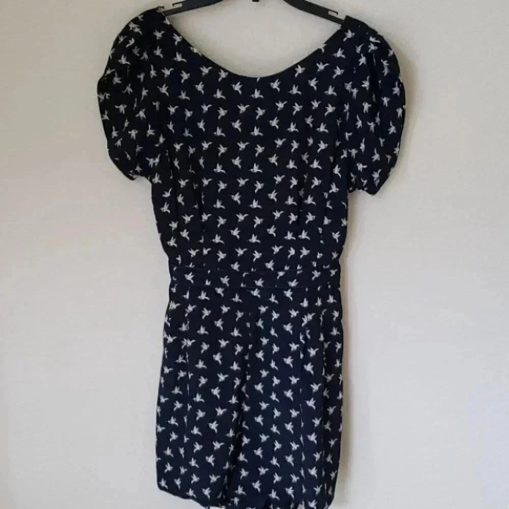 Aijek Bird Print Open Back Romper